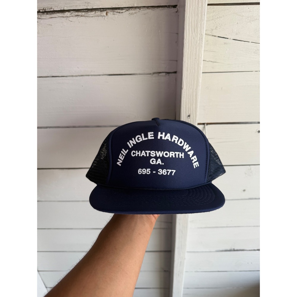 Vintage Neil Ingle Hardware Chatsworth GA Trucker Hat Navy Blue Snapback Cap
